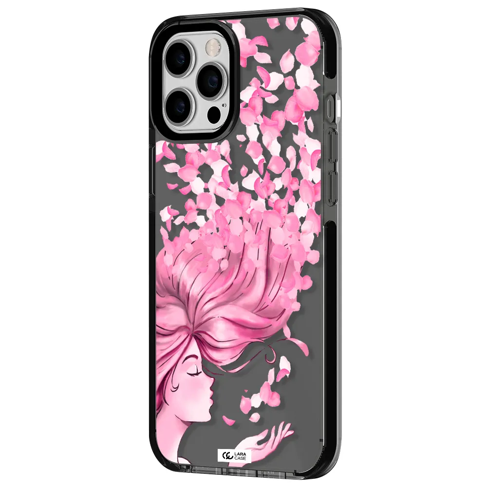 Sakura Leaves Hair Apple iPhone 12 pro max impact Smoke Black Case