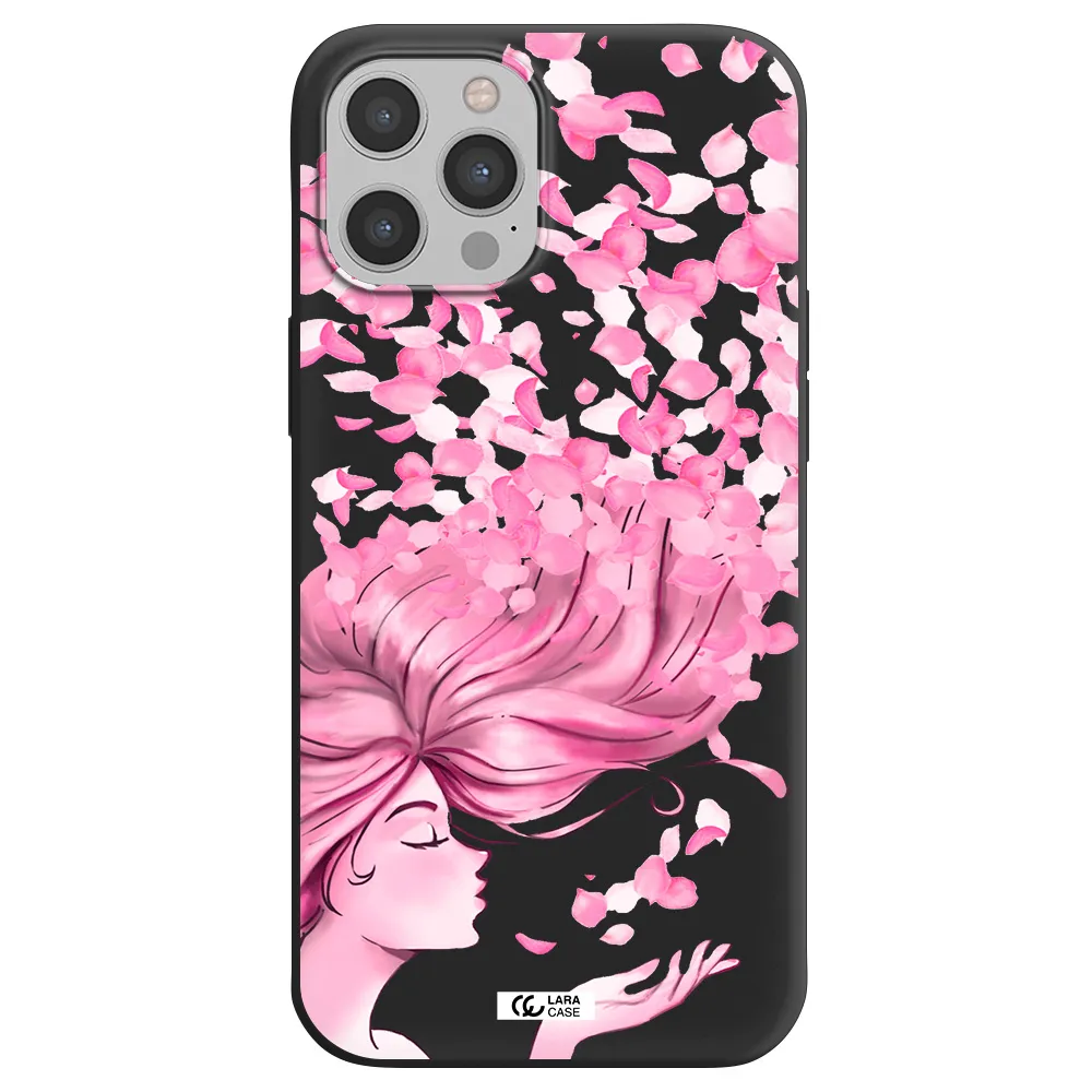 Sakura Leaves Hair Apple iPhone 12 pro max Silicone black Case