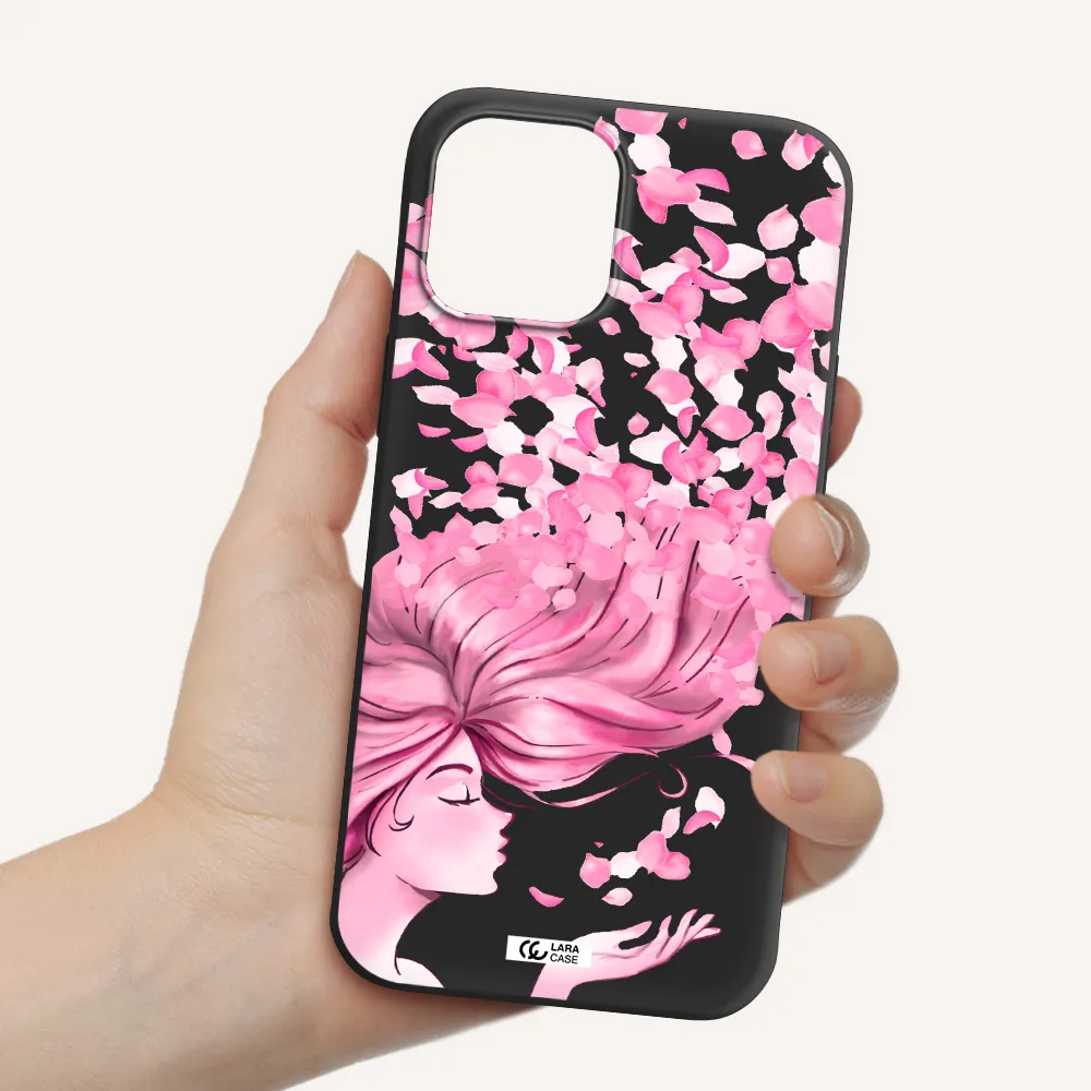 Sakura Leaves Hair Apple iPhone 12 pro max Silicone black Case