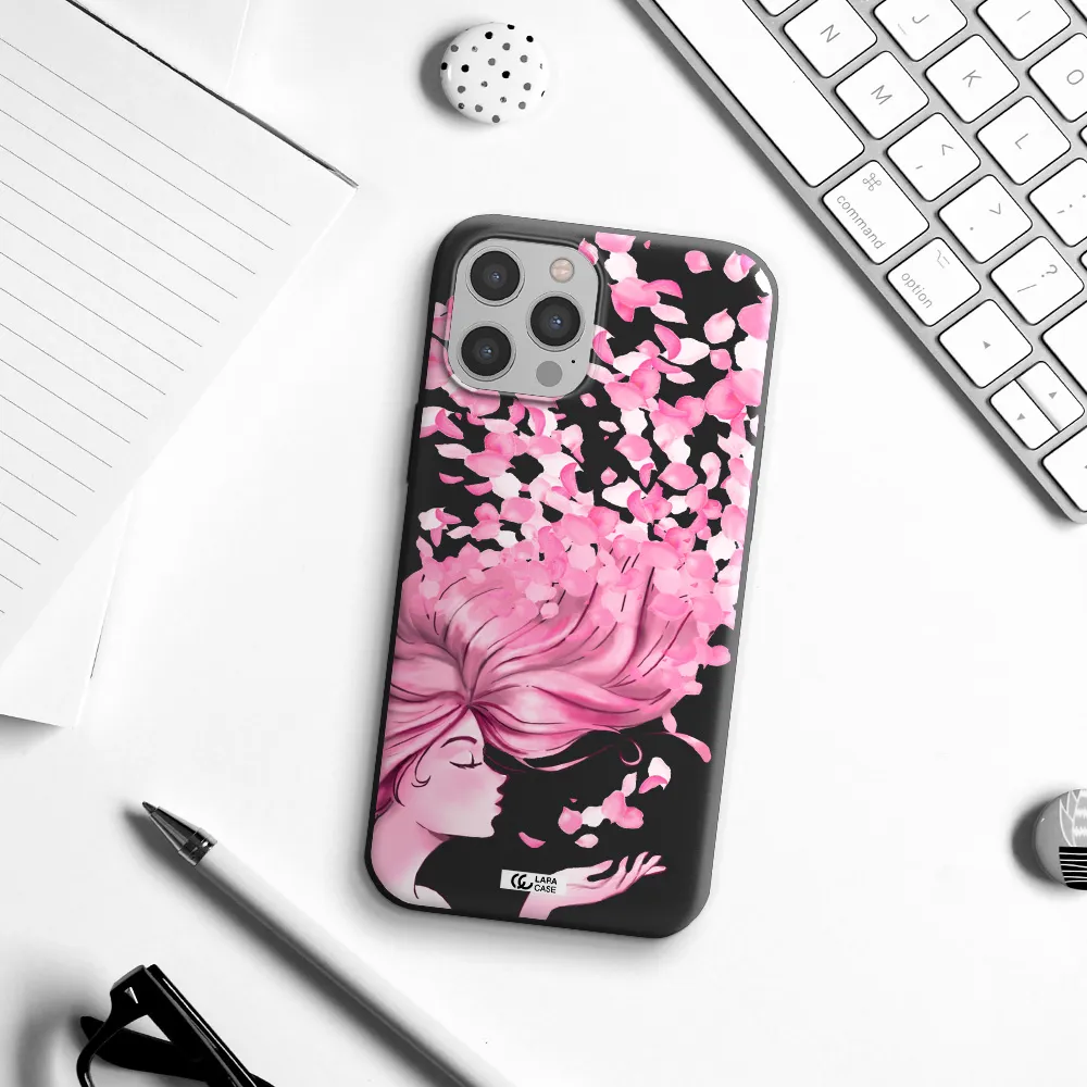 Sakura Leaves Hair Apple iPhone 12 pro max Silicone black Case
