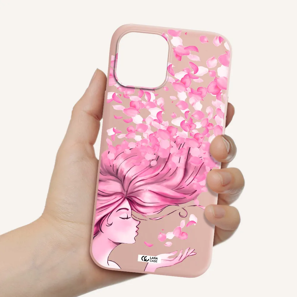 Sakura Leaves Hair Apple iPhone 12 pro max Silicone pastel pink Case