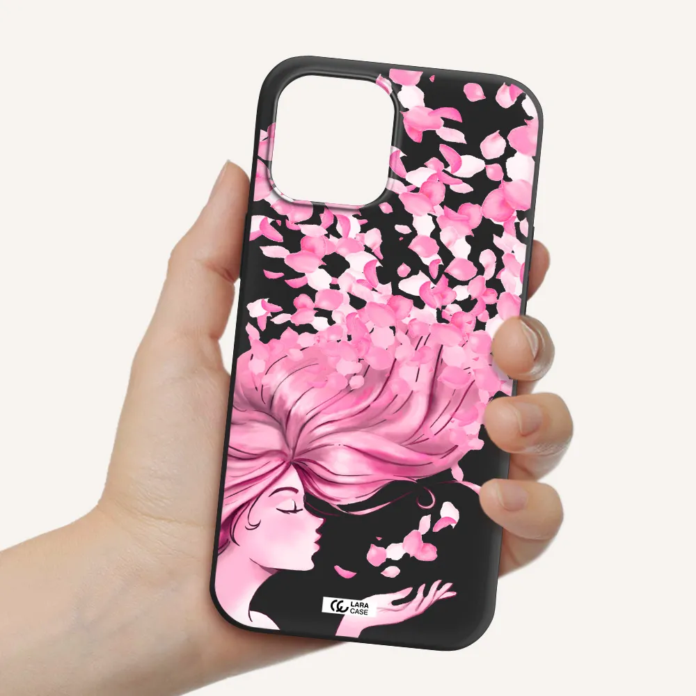 Sakura Leaves Hair Apple iPhone 12 pro Silicone black Case