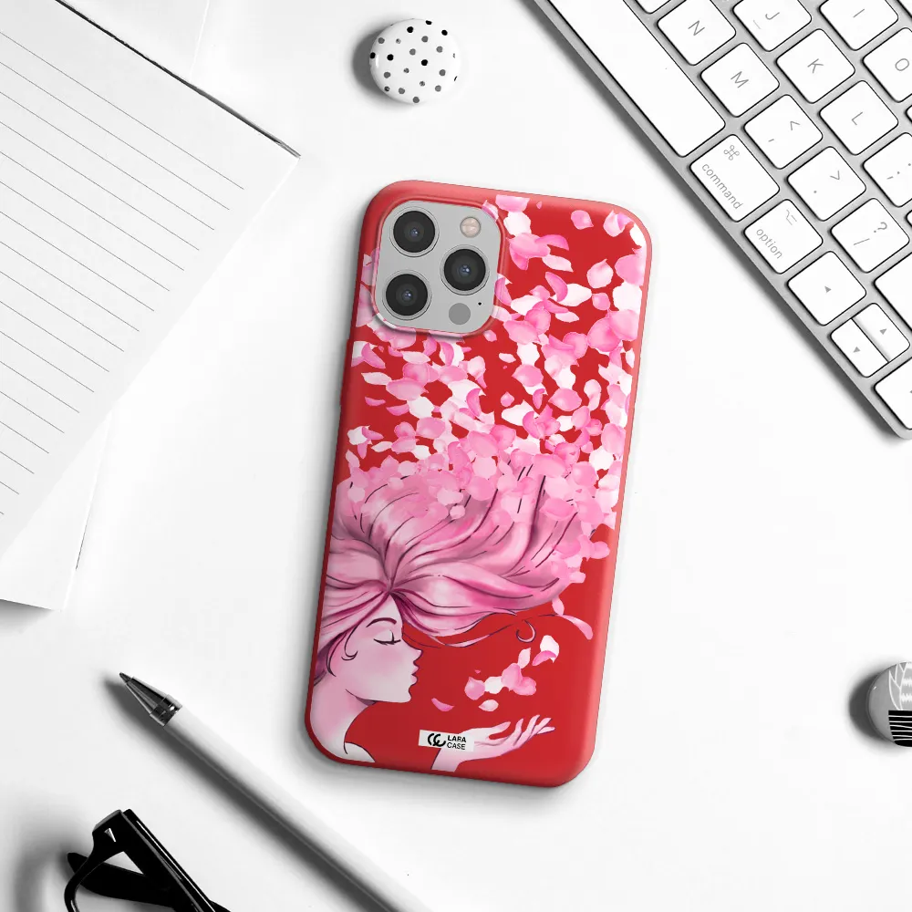 Sakura Leaves Hair Apple iPhone 12 pro Silicone Imperial Red Case