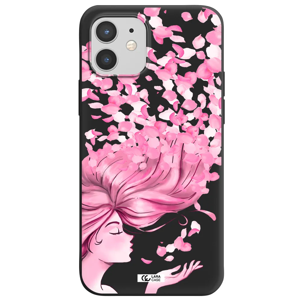 Sakura Leaves Hair Apple iPhone 12 Silicone black Case