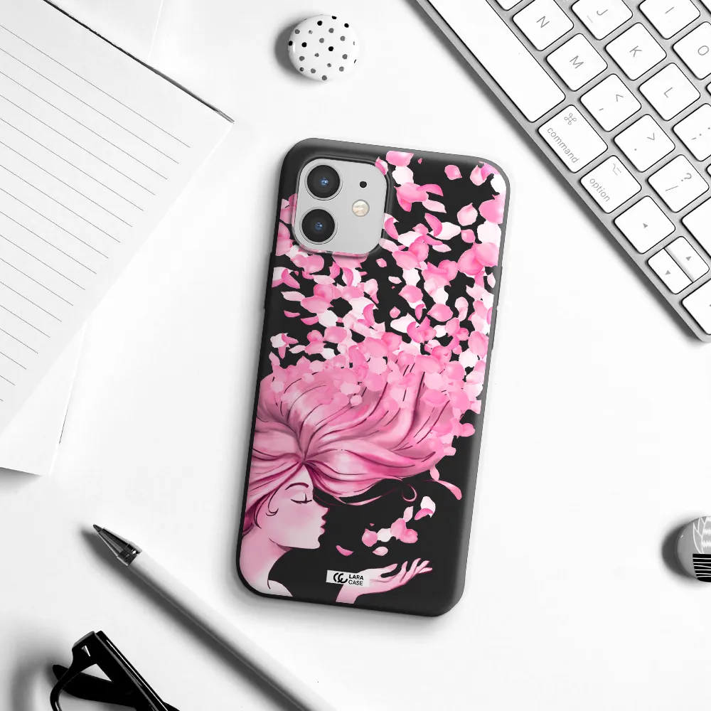 Sakura Leaves Hair Apple iPhone 12 Silicone black Case