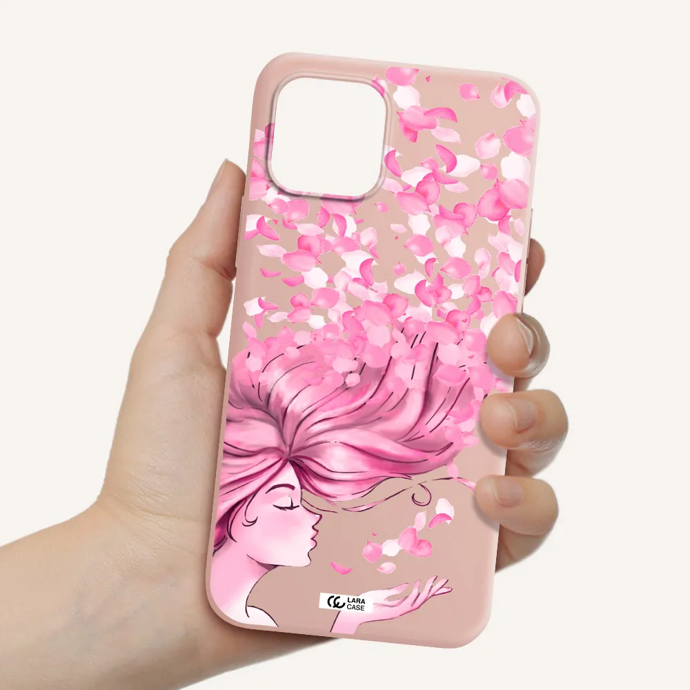 Sakura Leaves Hair Apple iPhone 12 Silicone pastel pink Case