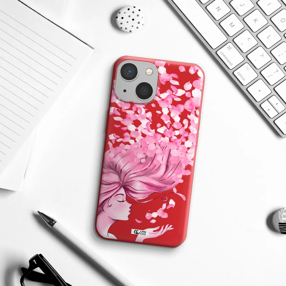 Sakura Leaves Hair Apple iPhone 13 mini Silicone Imperial Red Case