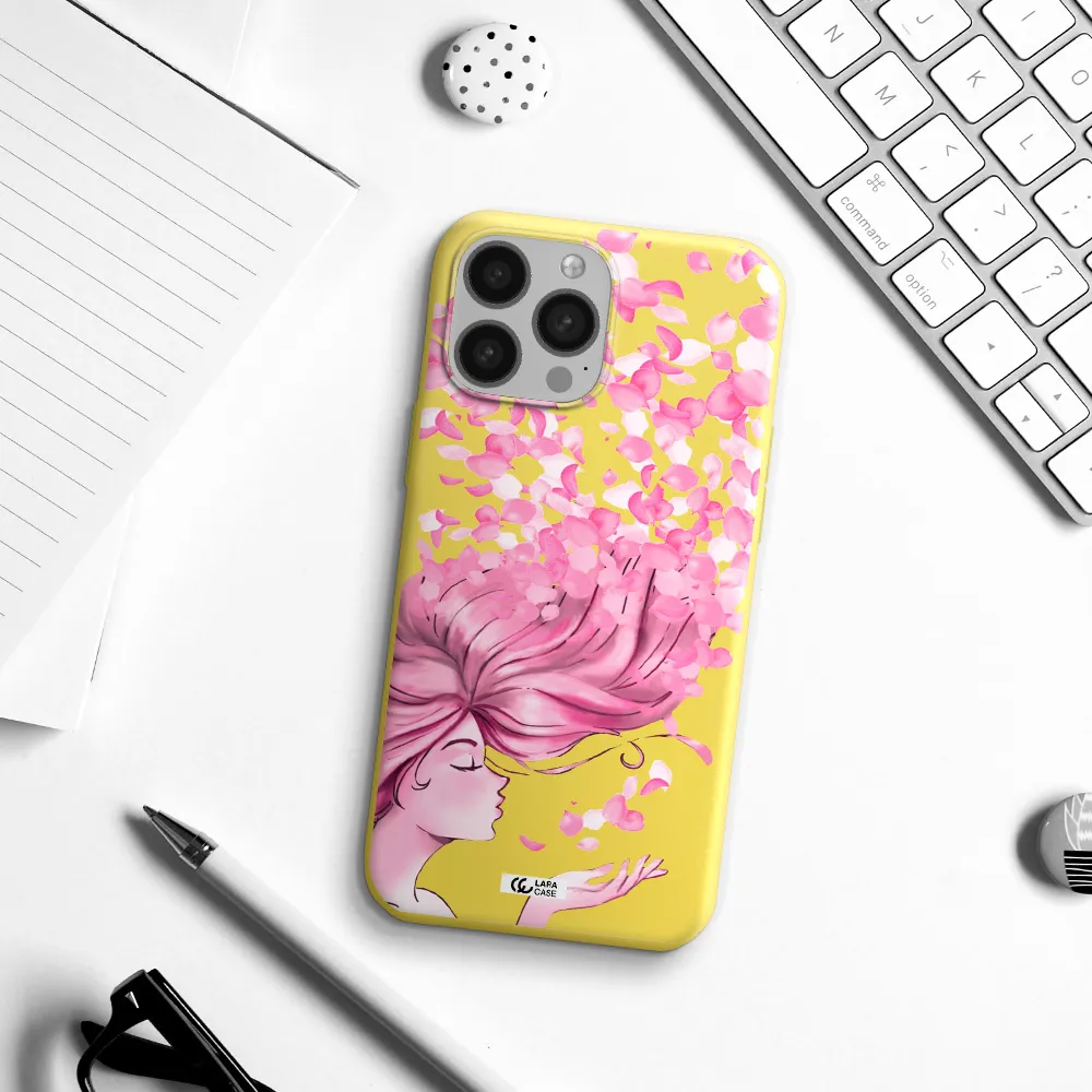 Sakura Leaves Hair Apple iPhone 13 Pro Max Silicone canary yellow Case