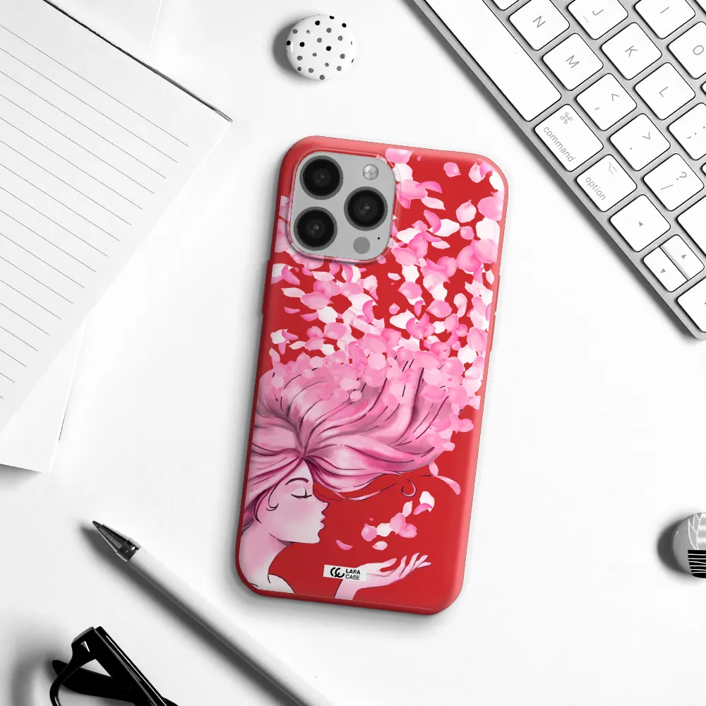 Sakura Leaves Hair Apple iPhone 13 Pro Max Silicone Imperial Red Case