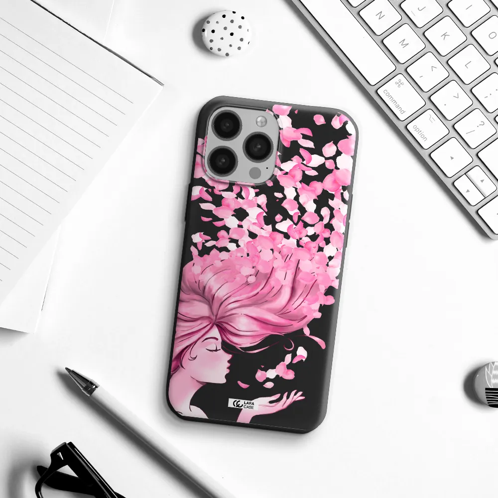 Sakura Leaves Hair Apple iPhone 13 Pro Silicone black Case