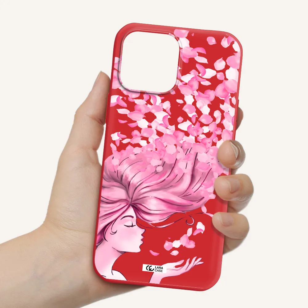 Sakura Leaves Hair Apple iPhone 13 Pro Silicone Imperial Red Case