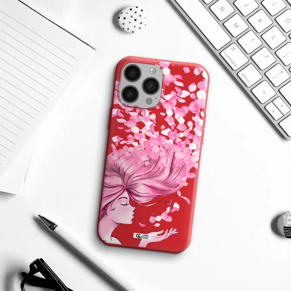 Sakura Leaves Hair Apple iPhone 13 Pro Silicone Imperial Red Case