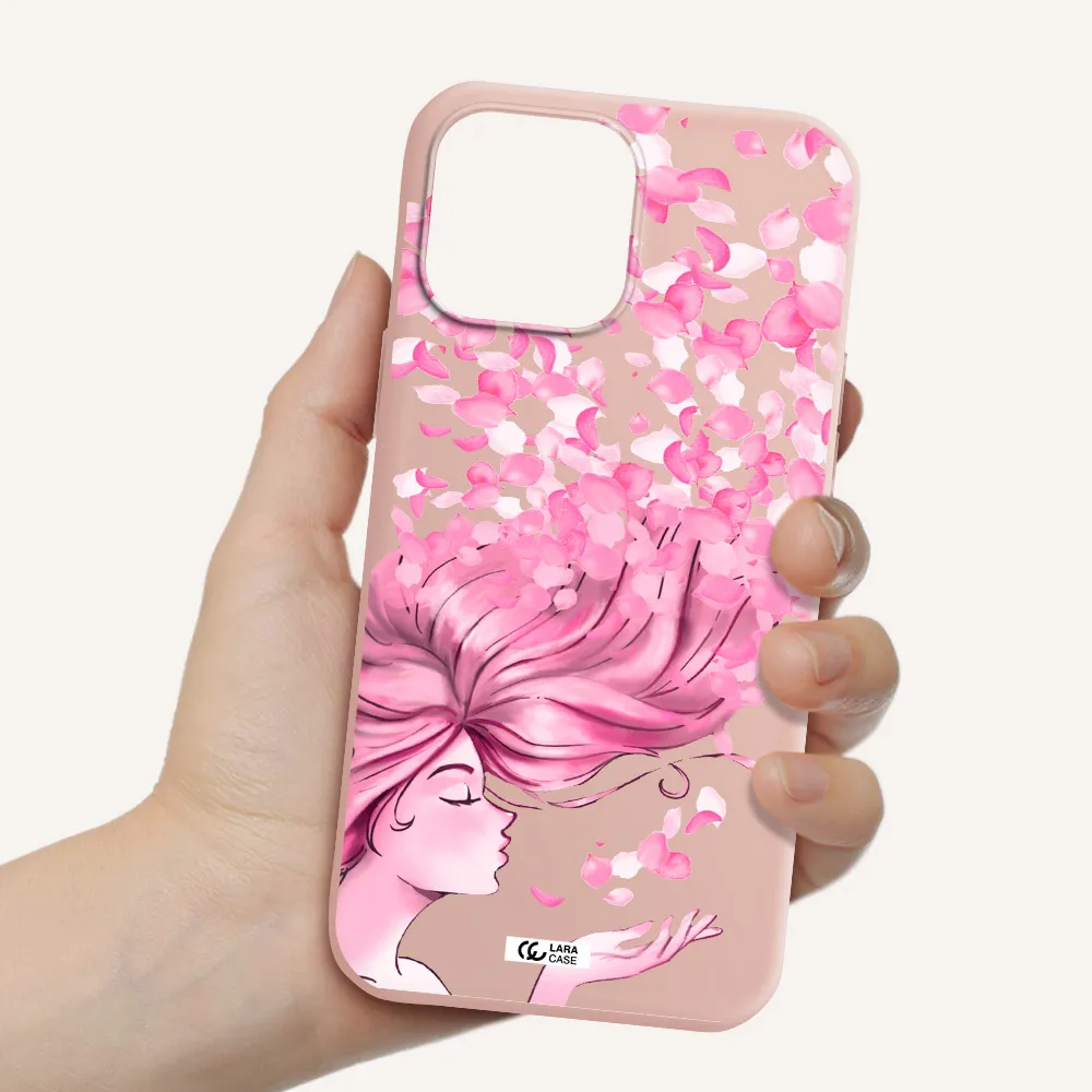 Sakura Leaves Hair Apple iPhone 13 Pro Silicone pastel pink Case