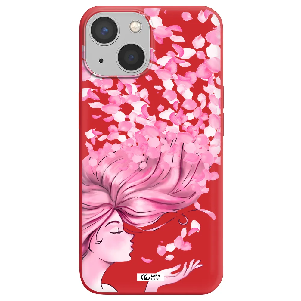 Sakura Leaves Hair Apple iPhone 13 Silicone Imperial Red Case