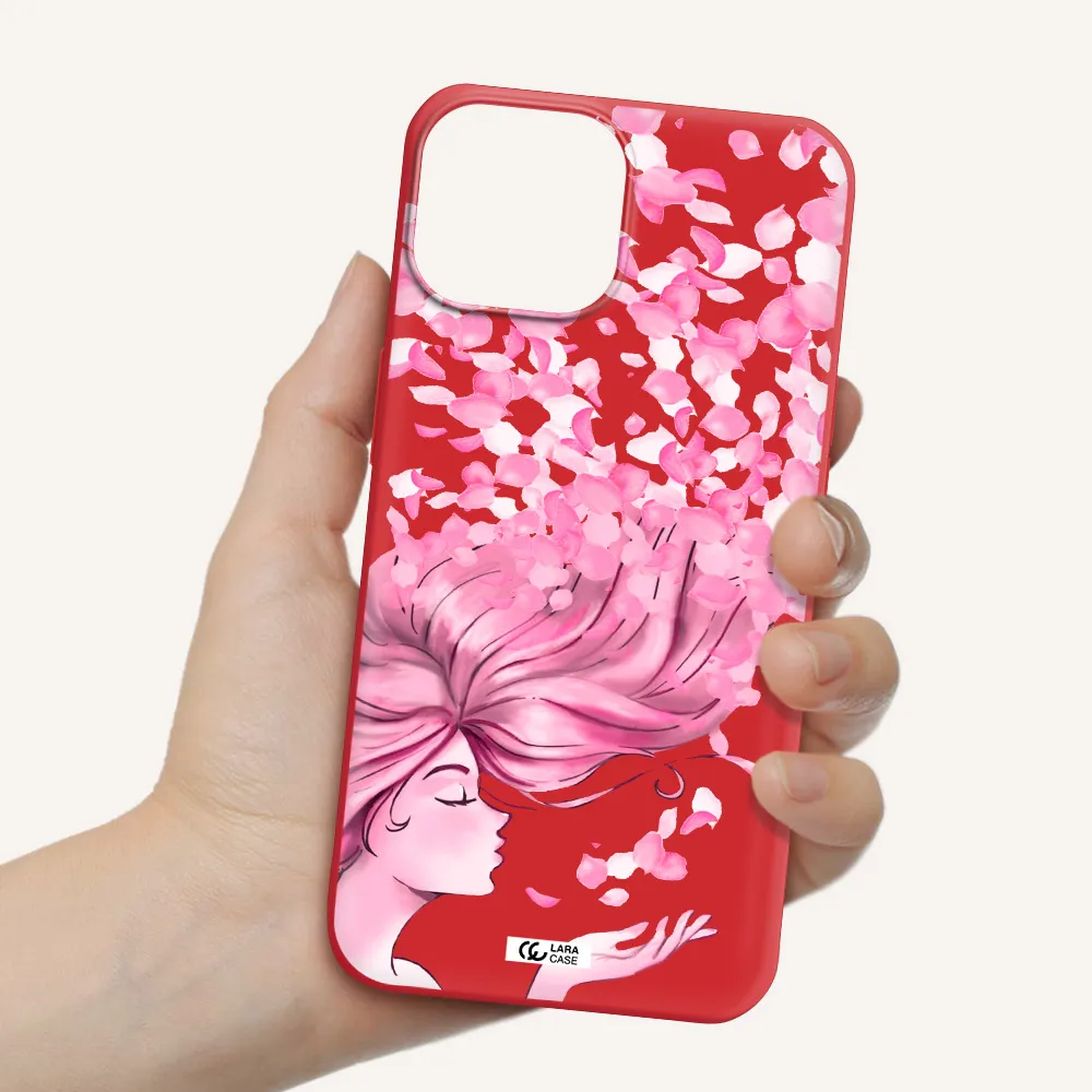 Sakura Leaves Hair Apple iPhone 13 Silicone Imperial Red Case