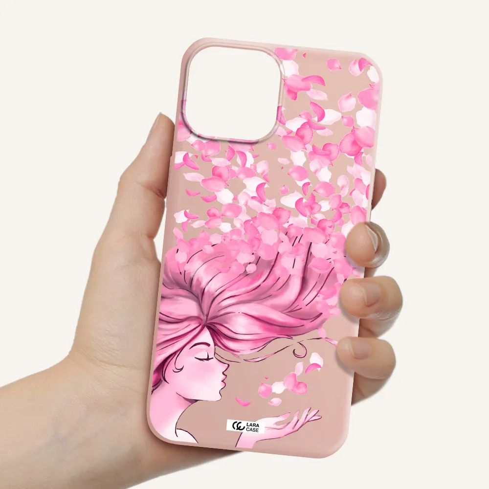 Sakura Leaves Hair Apple iPhone 13 Silicone pastel pink Case
