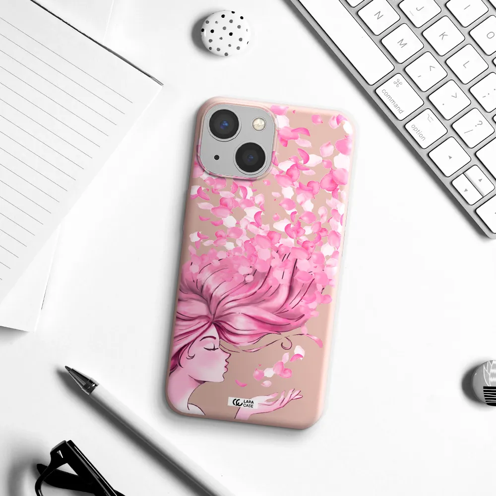 Sakura Leaves Hair Apple iPhone 13 Silicone pastel pink Case