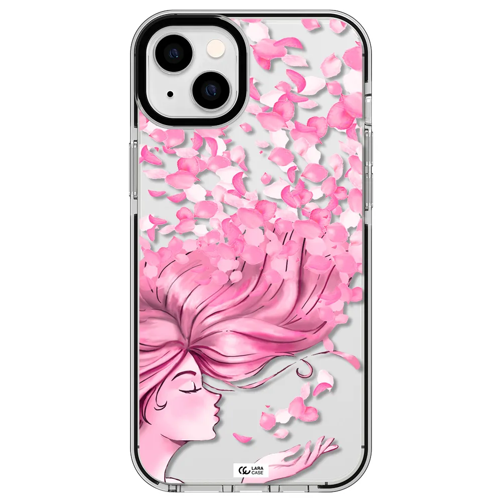 Sakura Leaves Hair Apple iPhone 14 plus impact black border Case
