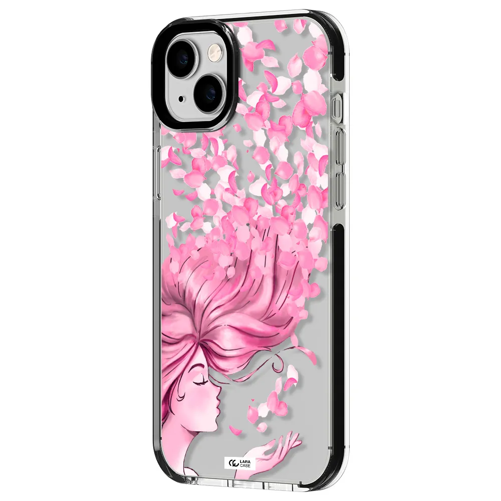 Sakura Leaves Hair Apple iPhone 14 plus impact black border Case