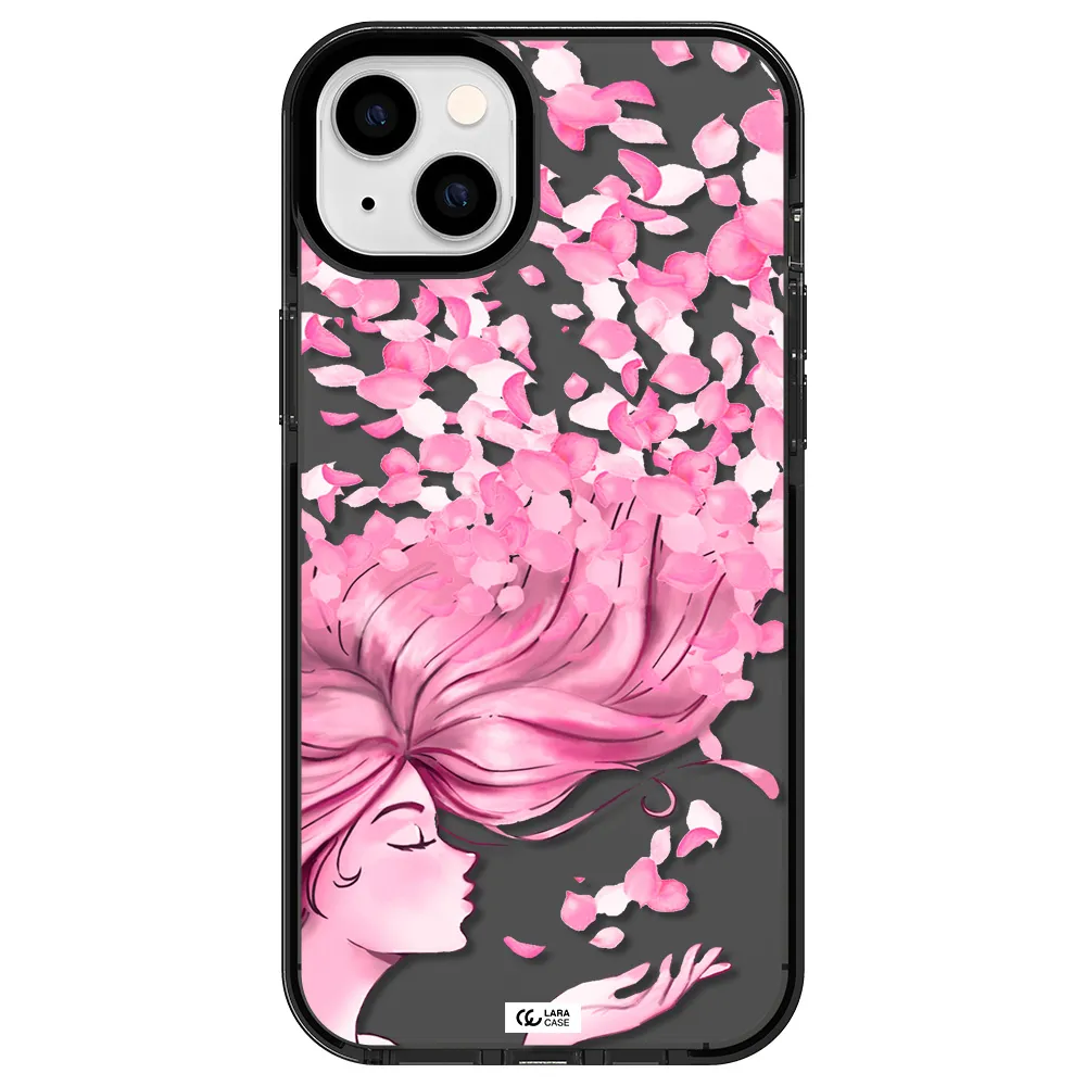 Sakura Leaves Hair Apple iPhone 14 plus impact Smoke Black Case