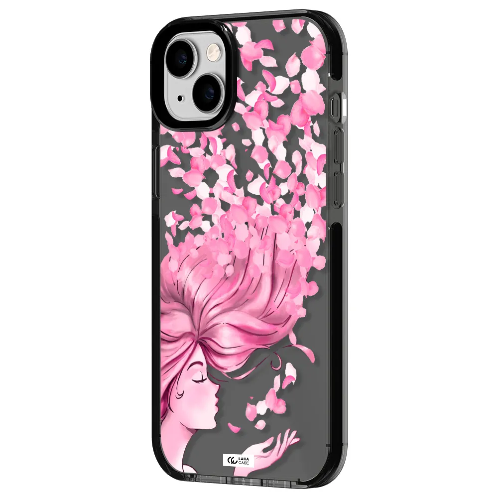 Sakura Leaves Hair Apple iPhone 14 plus impact Smoke Black Case