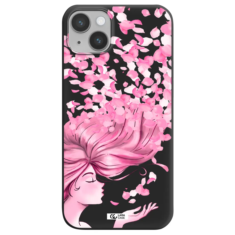 Sakura Leaves Hair Apple iPhone 14 plus Silicone black Case