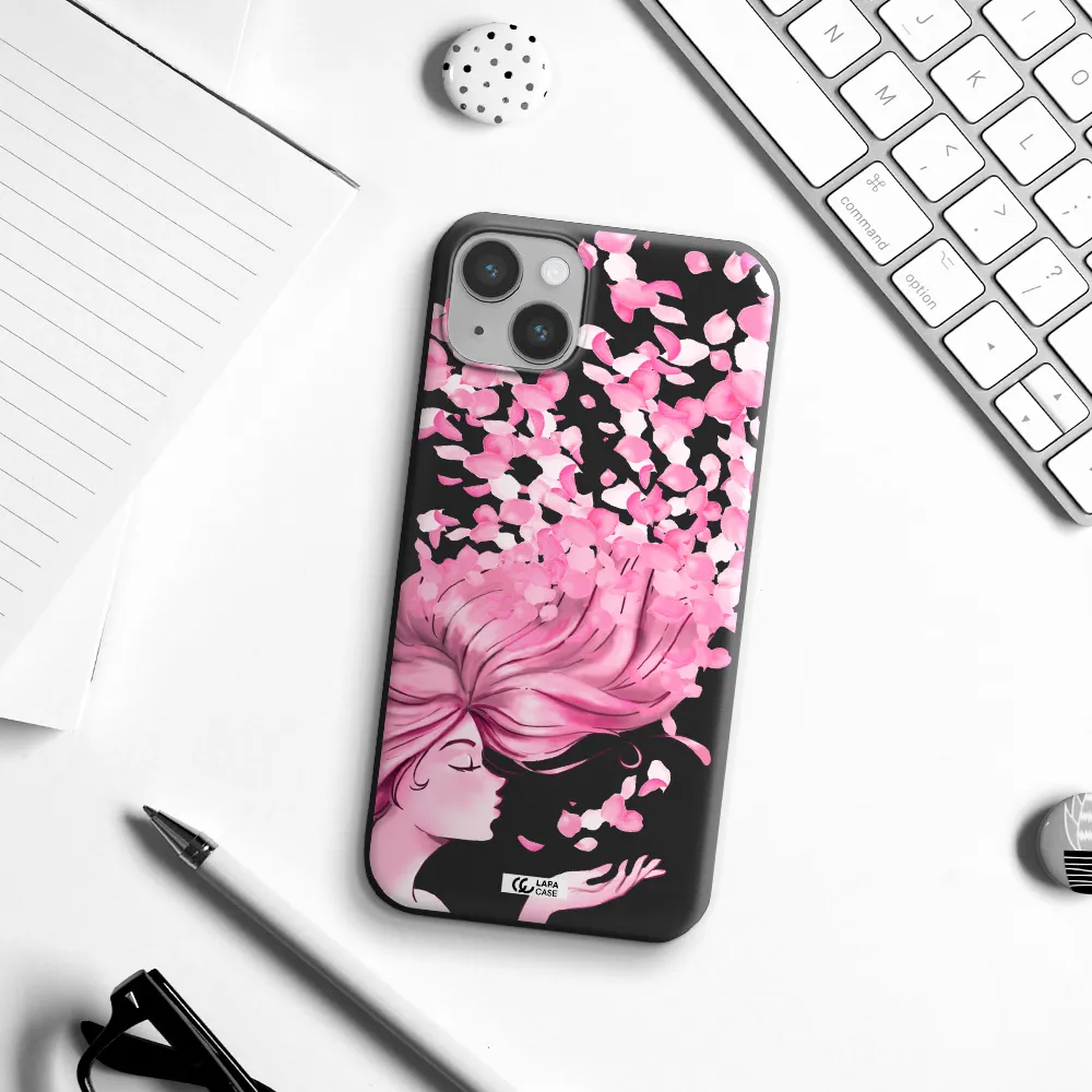 Sakura Leaves Hair Apple iPhone 14 plus Silicone black Case