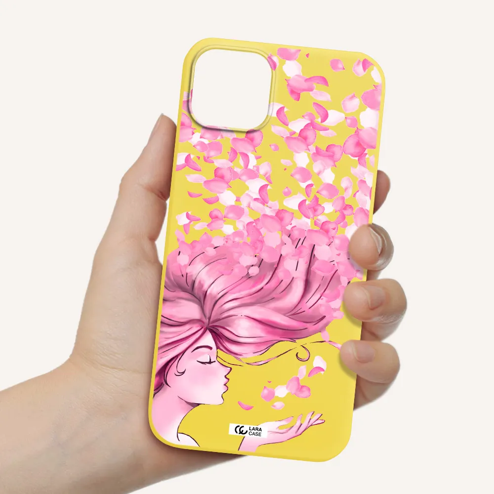 Sakura Leaves Hair Apple iPhone 14 plus Silicone canary yellow Case