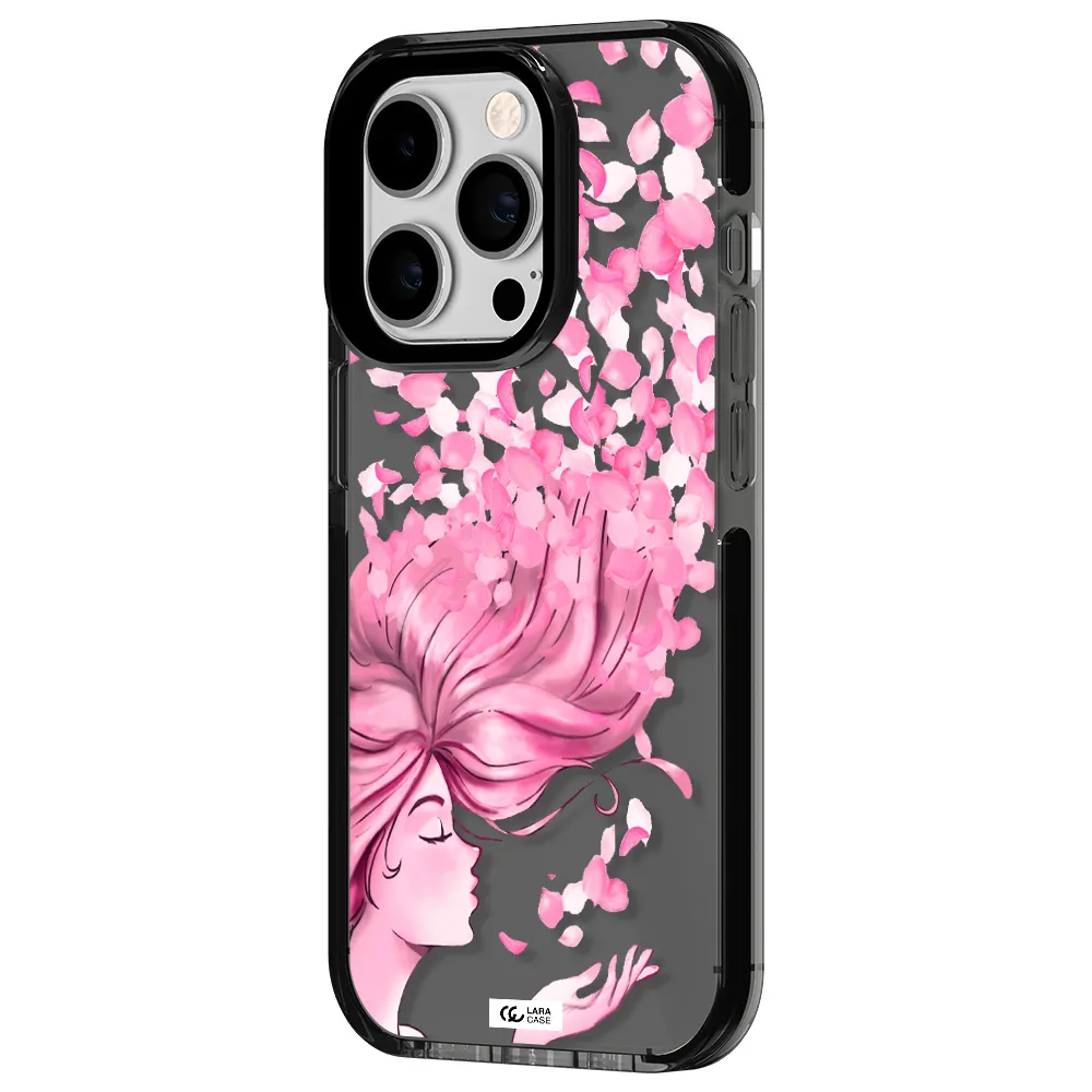 Sakura Leaves Hair Apple iPhone 14 pro impact Smoke Black Case