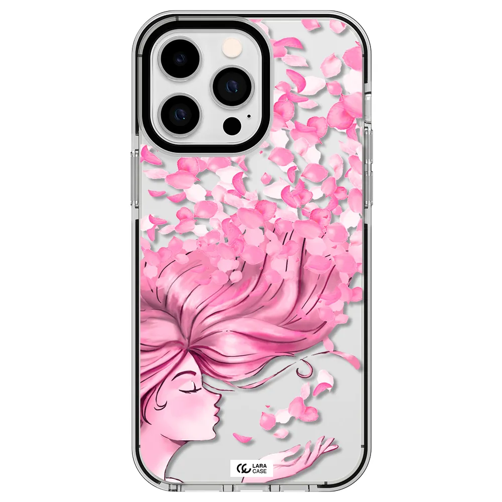 Sakura Leaves Hair Apple iPhone 14 pro max impact black border Case
