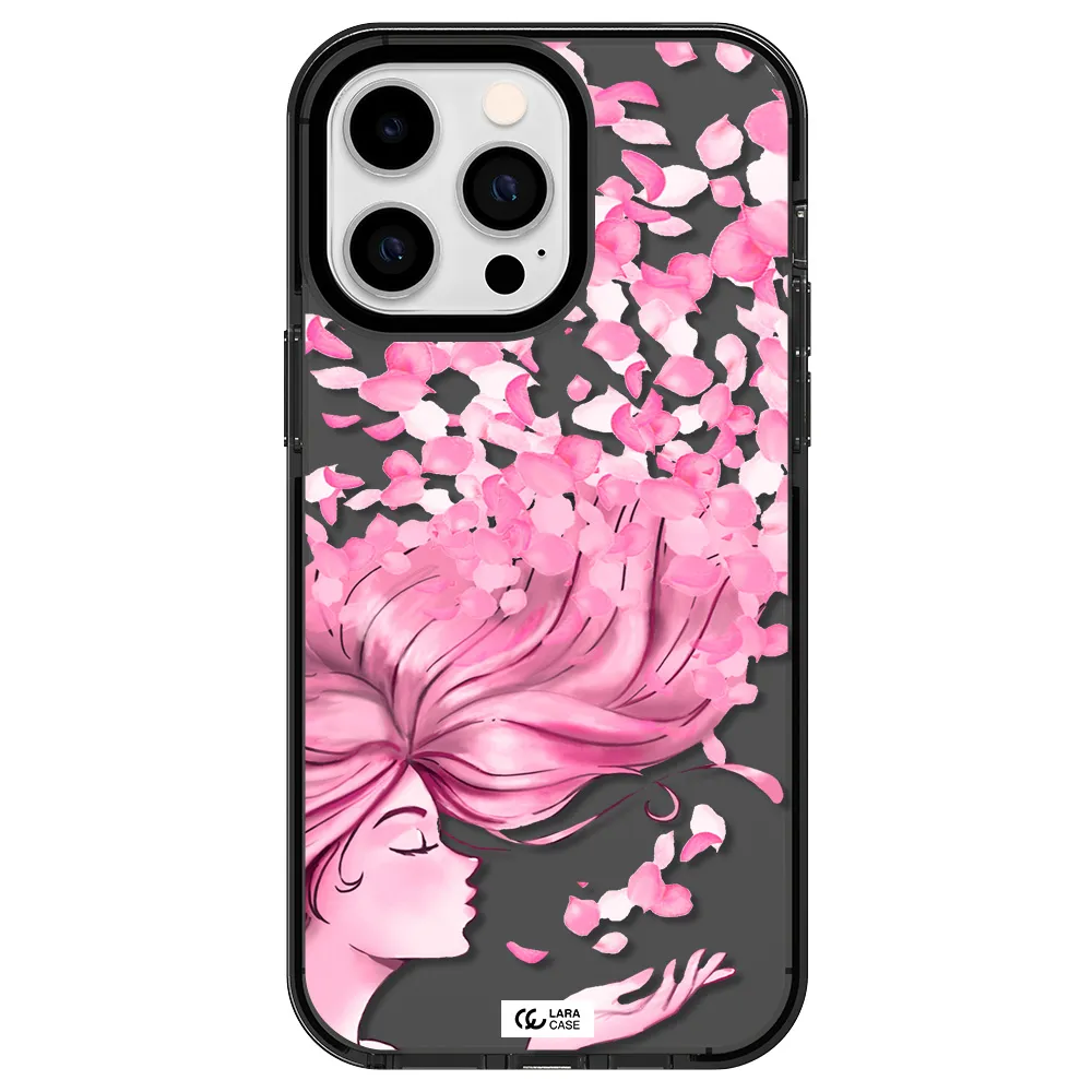 Sakura Leaves Hair Apple iPhone 14 pro max impact Smoke Black Case