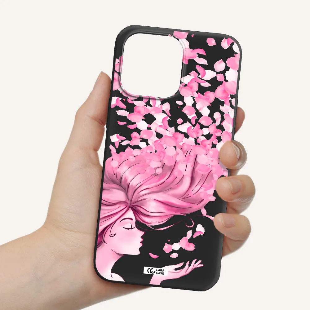 Sakura Leaves Hair Apple iPhone 14 pro max Silicone black Case