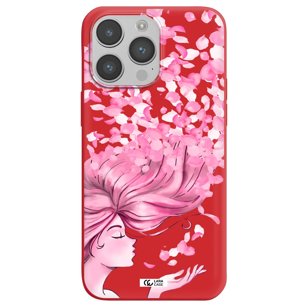 Sakura Leaves Hair Apple iPhone 14 pro max Silicone Imperial Red Case