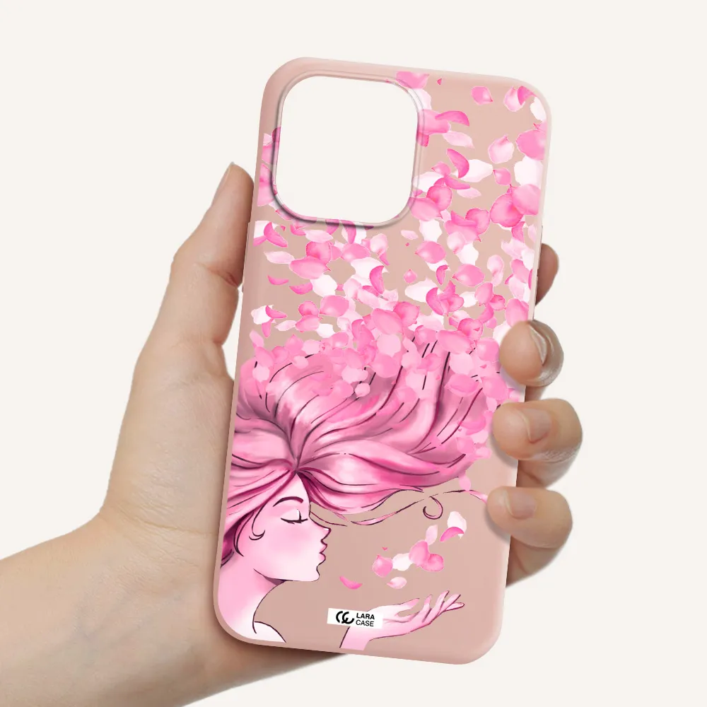 Sakura Leaves Hair Apple iPhone 14 pro max Silicone pastel pink Case