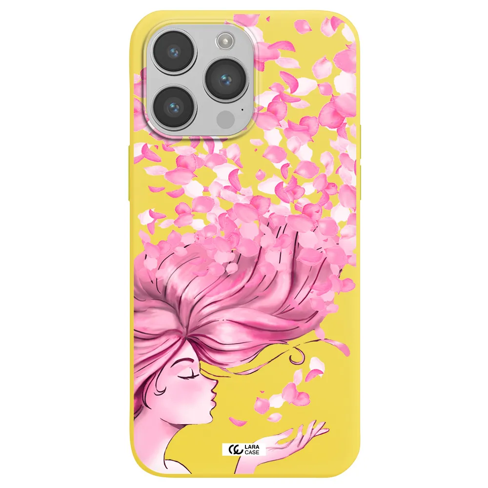 Sakura Leaves Hair Apple iPhone 14 pro Silicone canary yellow Case