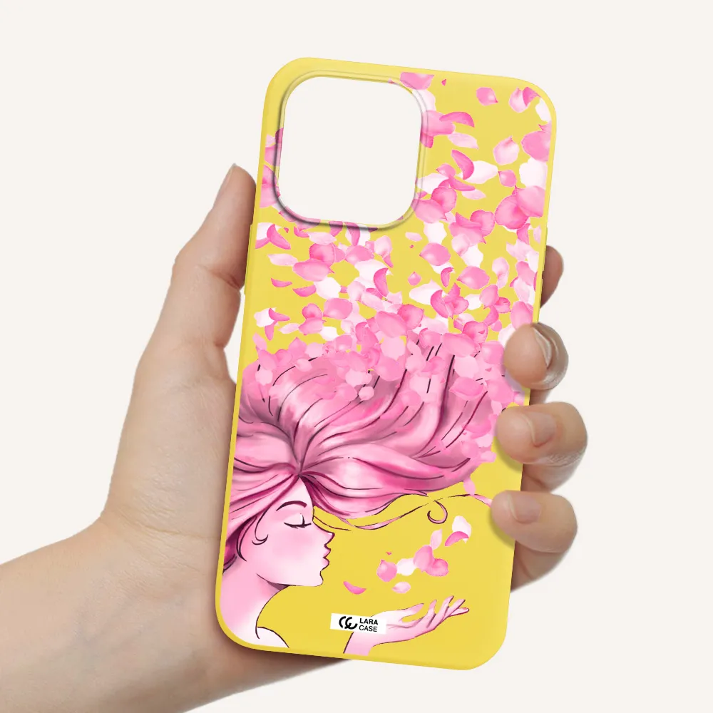 Sakura Leaves Hair Apple iPhone 14 pro Silicone canary yellow Case