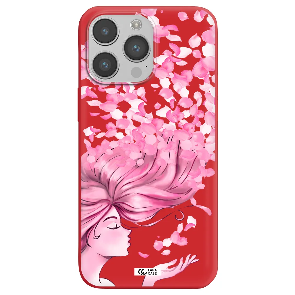 Sakura Leaves Hair Apple iPhone 14 pro Silicone Imperial Red Case