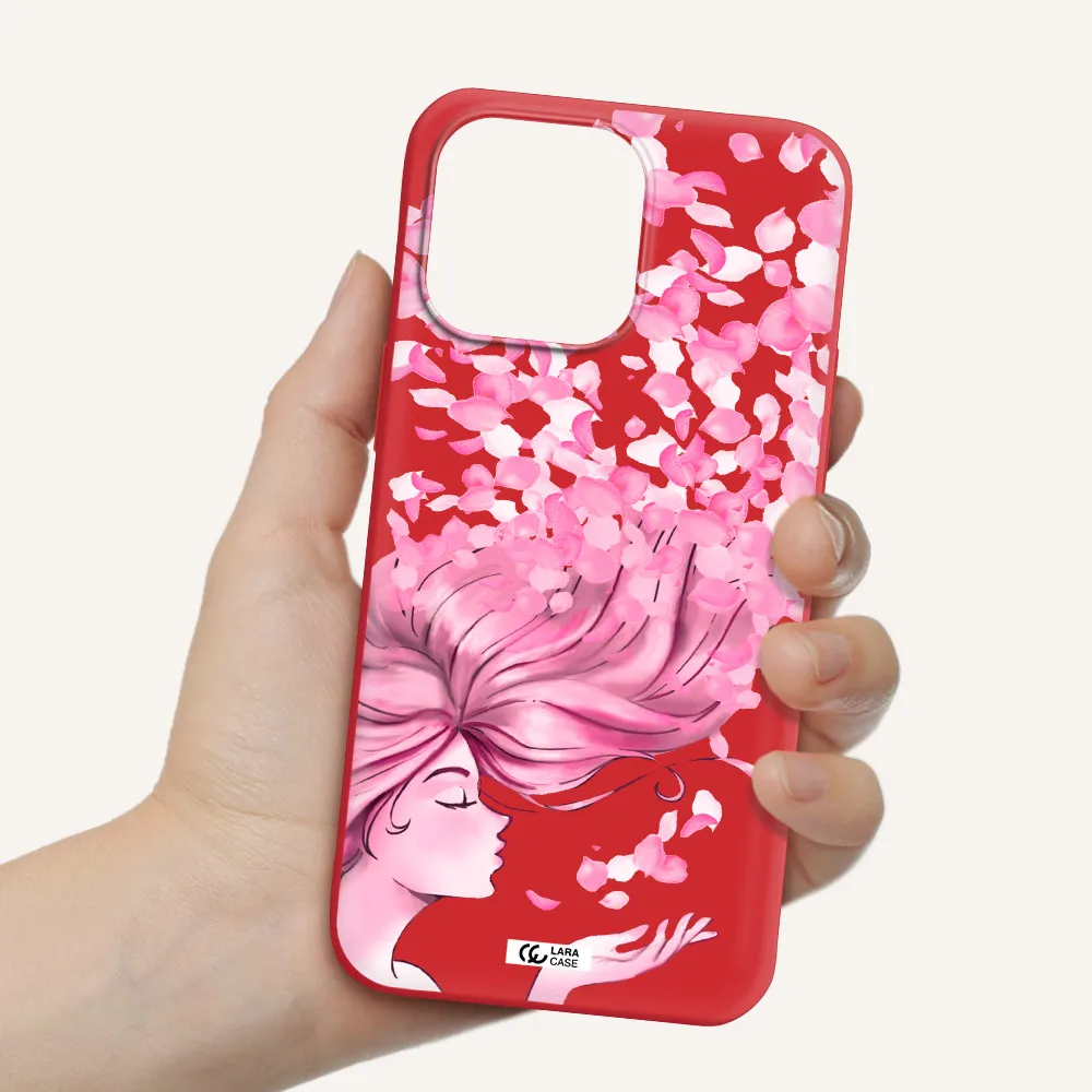 Sakura Leaves Hair Apple iPhone 14 pro Silicone Imperial Red Case