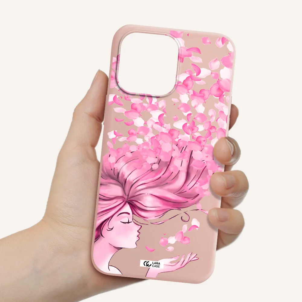Sakura Leaves Hair Apple iPhone 14 pro Silicone pastel pink Case
