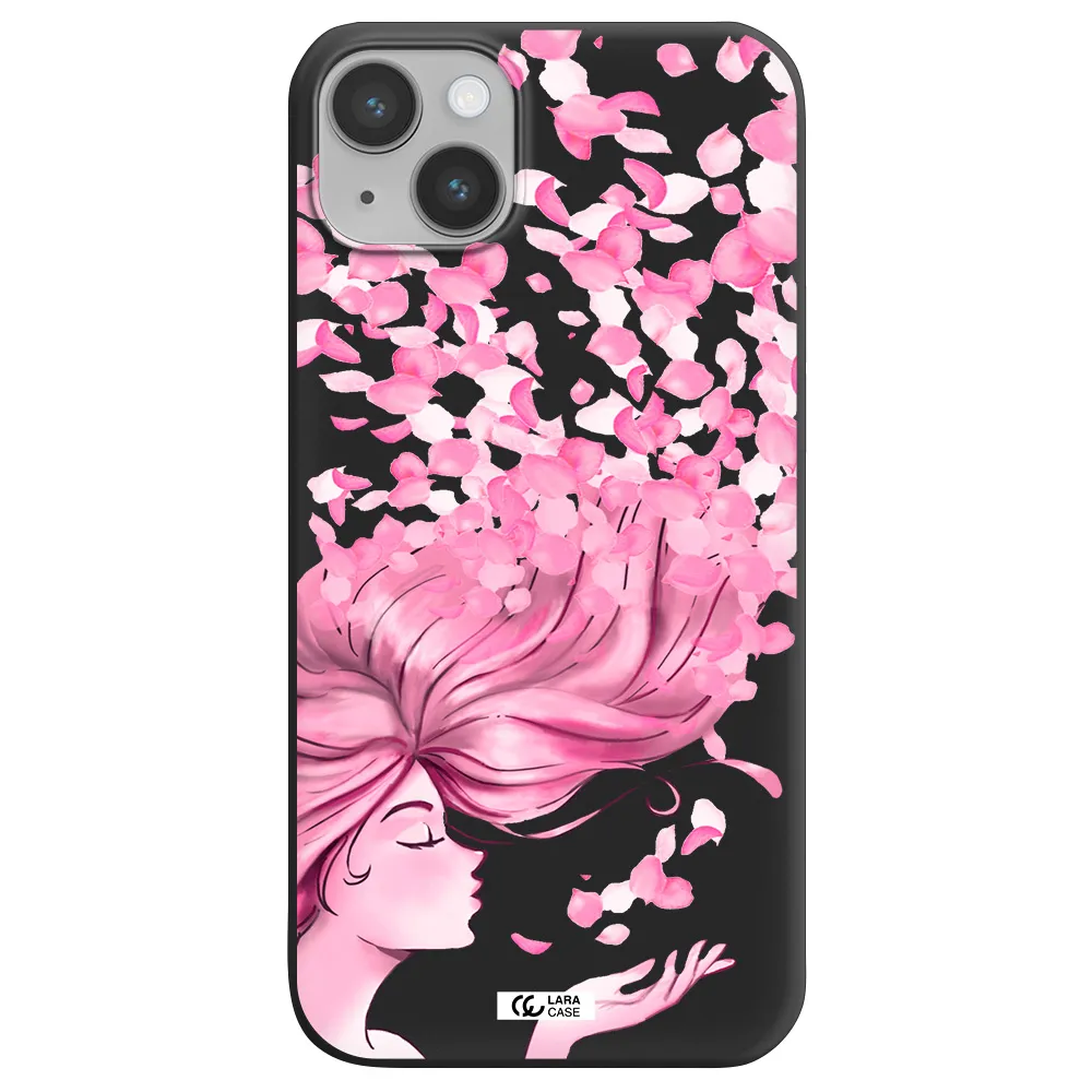 Sakura Leaves Hair Apple iPhone 14 Silicone black Case