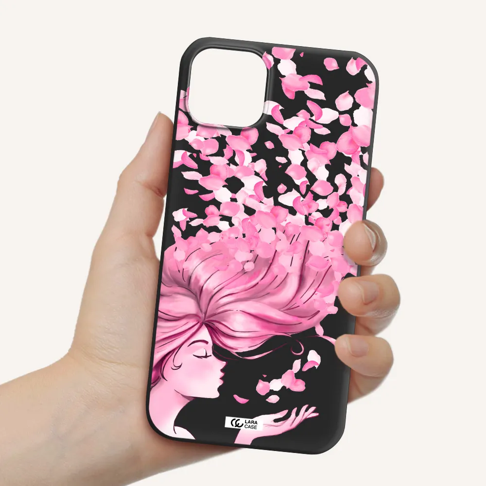 Sakura Leaves Hair Apple iPhone 14 Silicone black Case