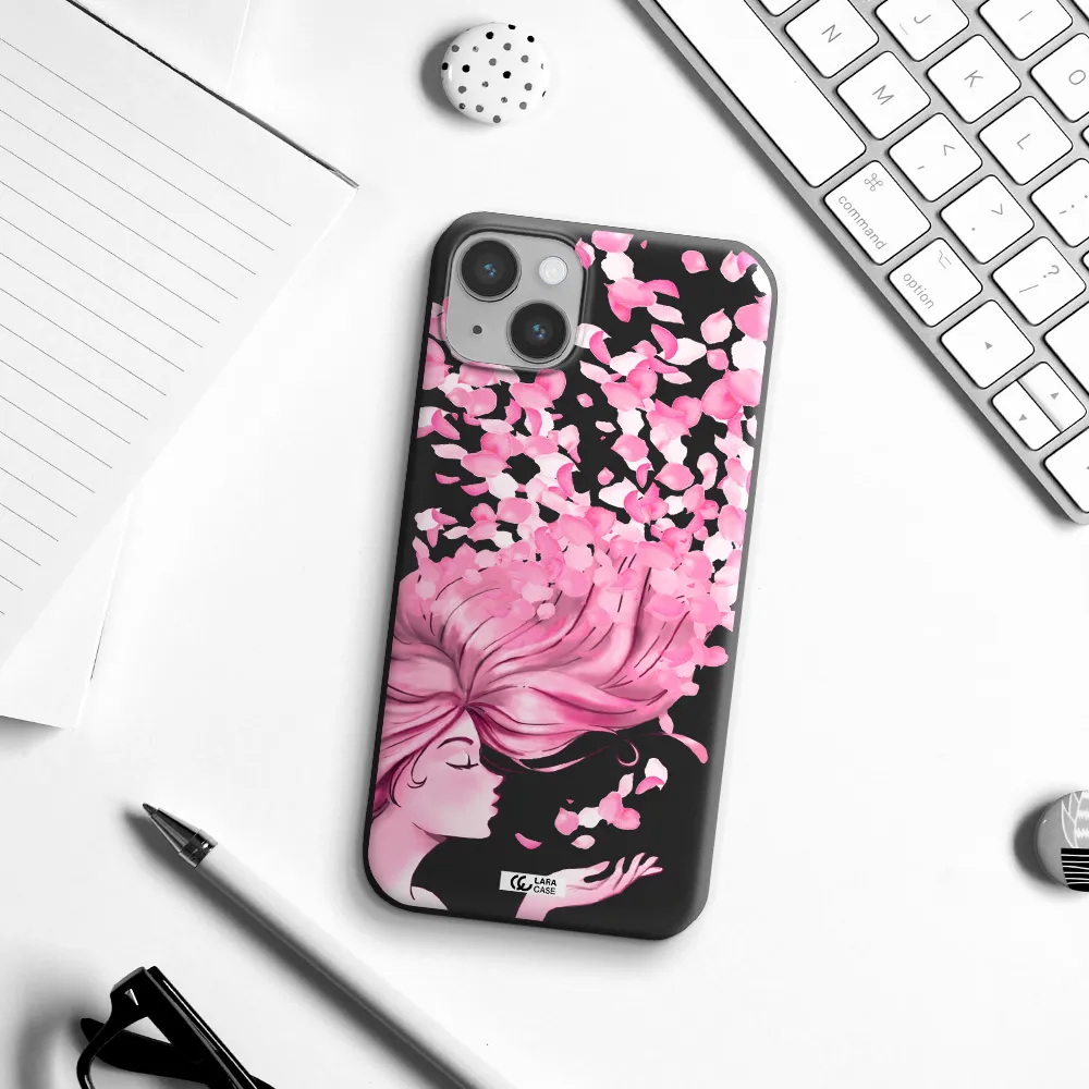 Sakura Leaves Hair Apple iPhone 14 Silicone black Case