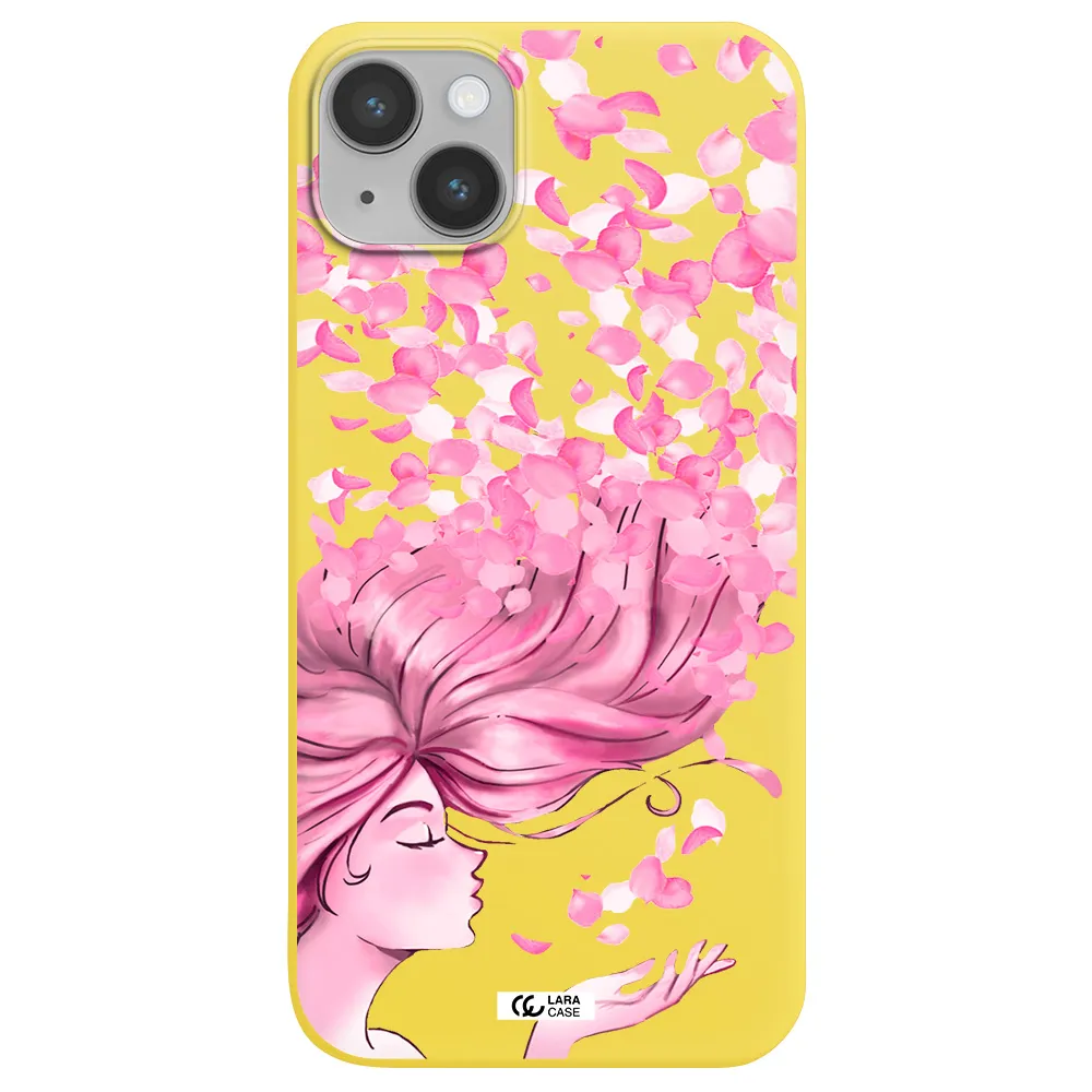 Sakura Leaves Hair Apple iPhone 14 Silicone canary yellow Case