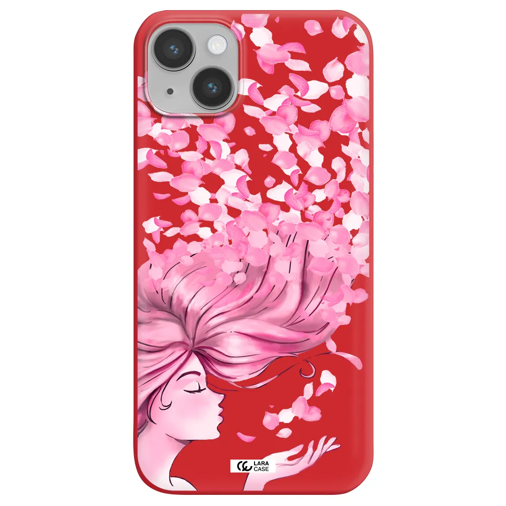 Sakura Leaves Hair Apple iPhone 14 Silicone Imperial Red Case