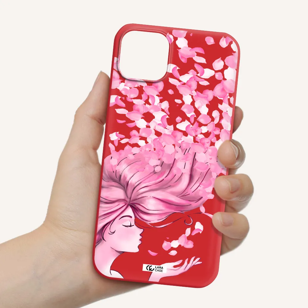 Sakura Leaves Hair Apple iPhone 14 Silicone Imperial Red Case