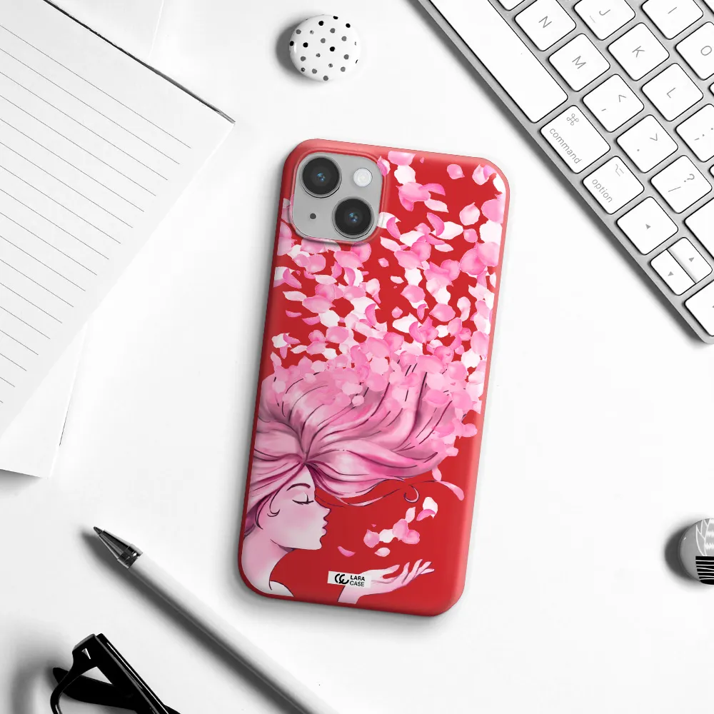 Sakura Leaves Hair Apple iPhone 14 Silicone Imperial Red Case