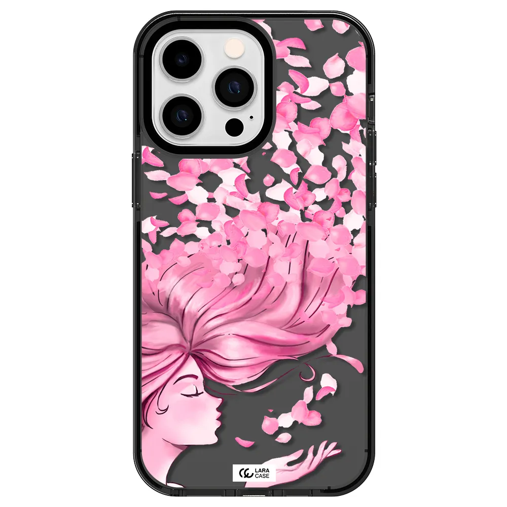 Sakura Leaves Hair Apple iPhone 15 Pro impact Smoke Black Case