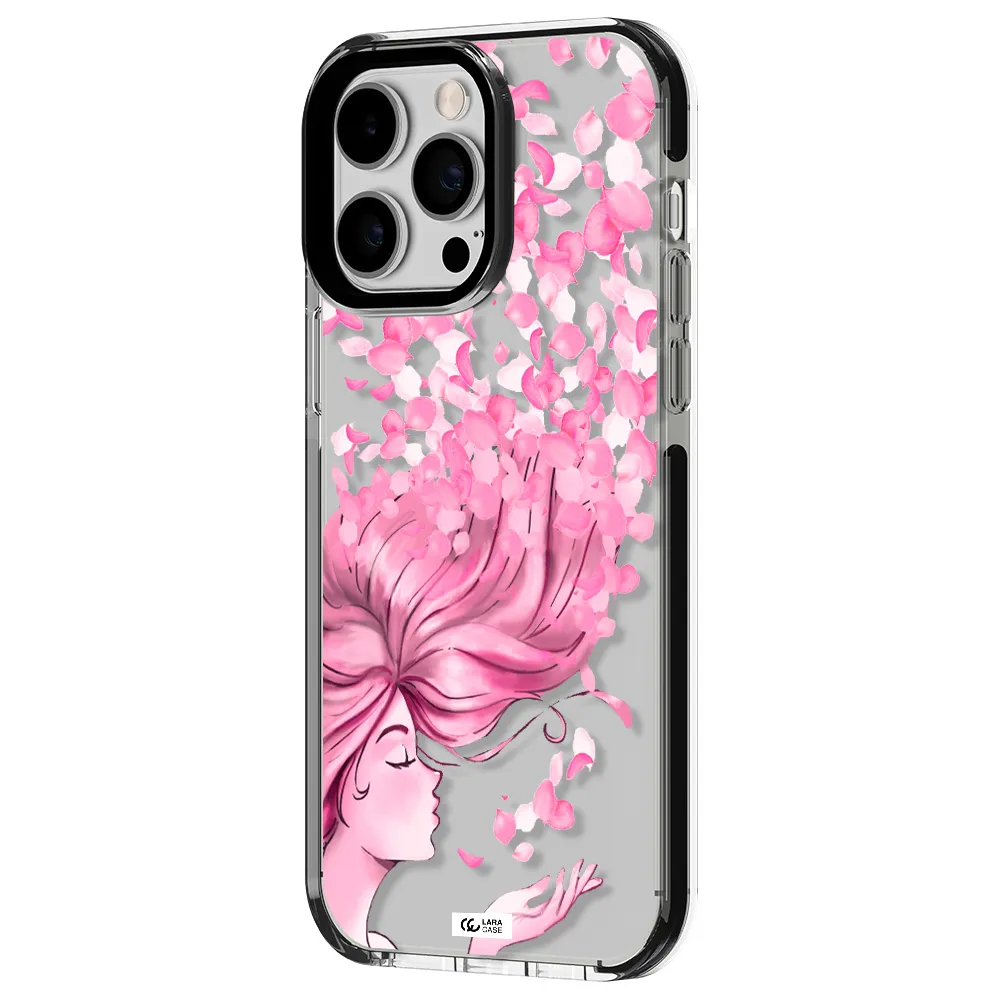 Sakura Leaves Hair Apple iPhone 15 Pro Max impact black border Case