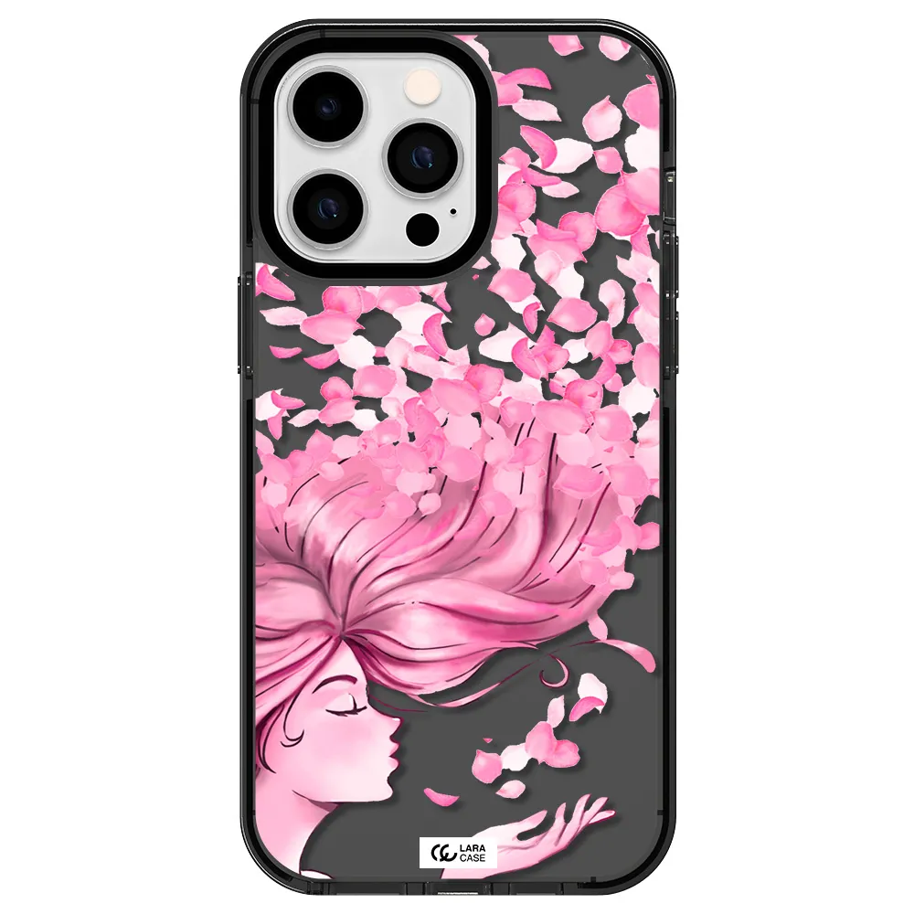 Sakura Leaves Hair Apple iPhone 15 Pro Max impact Smoke Black Case