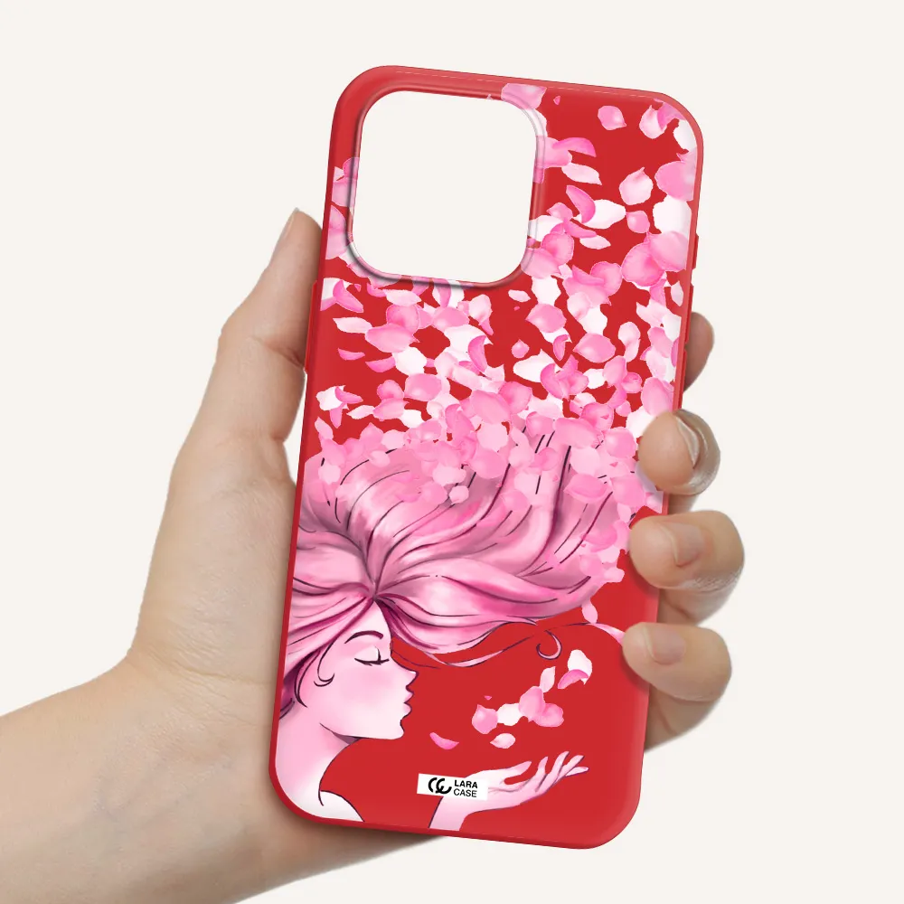 Sakura Leaves Hair Apple Iphone 15 Pro Max Silicone Imperial Red Case